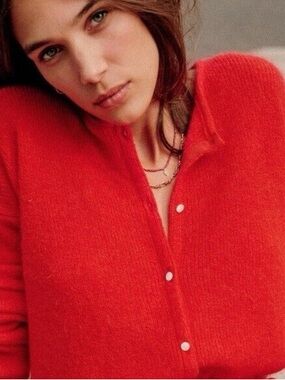 Sezane Gaspard Cardigan Vibrant Red Button-Down Knit Cardigan